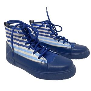 HUNTER‎ X TARGET Sz 3 Boys Kids Blue Striped Dipped Canvas High Top Sneakers